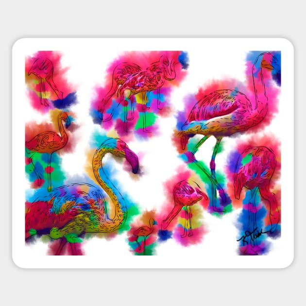 Abstract Flamingo Flock Sticker by KirtTisdale